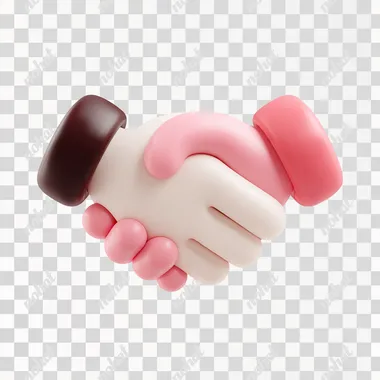 3d Handshake : Two hands gripping each other firmly conveys partnership, agreements, deals, and trust in business relationships , floating in air, 3d cartoon render style, isolated on white background, floating object without shadow, smooth rounded edges, high quality render, 8k resolution, clean bright colors, minimalist design, digital art, product visualization, perfect for marketing, transparent background, glossy finish, modern icon style, centered composition