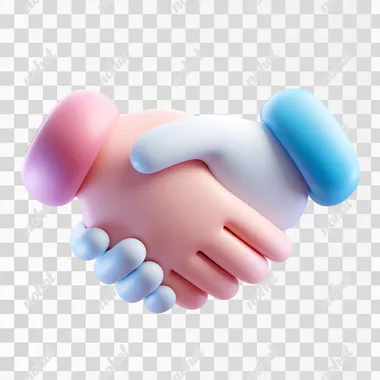 3d Handshake : Two hands gripping each other firmly conveys partnership, agreements, deals, and trust in business relationships , floating in air, 3d cartoon render style, isolated on white background, floating object without shadow, smooth rounded edges, high quality render, 8k resolution, clean bright colors, minimalist design, digital art, product visualization, perfect for marketing, transparent background, glossy finish, modern icon style, centered composition