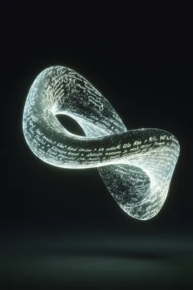 A glowing Mbius strip floating in a dark void, its entire surface covered in handwritten to-do list items tasks, reminders, and crossed-out lines wrapping infinitely around the twisted band. The text follows the curve seamlessly, creating an endless loop of productivity and pressure. Soft ambient lighting highlights the curvature, shadows adding depth and dimension. Surreal, symbolic, minimalistic, concept art, high detail, futuristic paper texture   rofile mnbyj7d