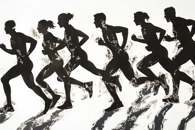 Triumphant Finish: Silhouettes of Runners Crossing the Line