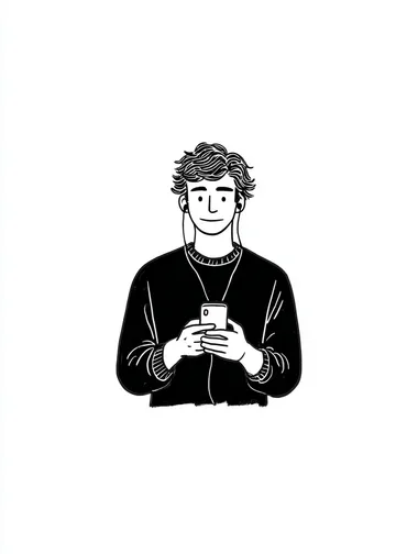 character male scrolling on the phone, detailed outline illustration   --raw rofile 7um94st kpk8tpe