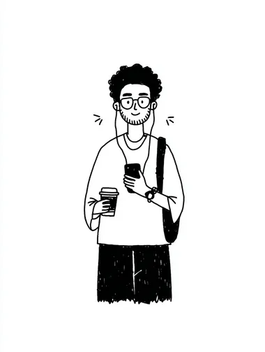character male scrolling on the phone, detailed outline illustration   --raw rofile 7um94st kpk8tpe