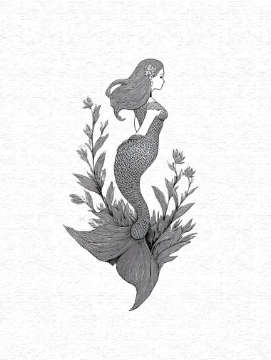 siren, line art, wood block printing, vintage illustration, white background  rofile lxodsc2  --raw