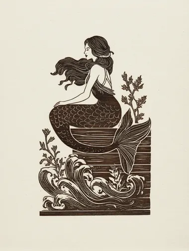 siren, line art, wood block printing, vintage illustration, white background  rofile lxodsc2  --raw
