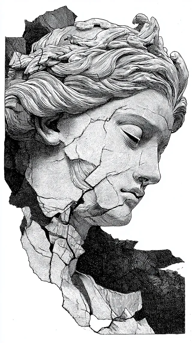 Portrait of a Cracked Greek Goddess Statue
