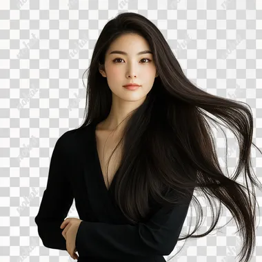 Japan, female model, long hair, white background, classy, commercial photography