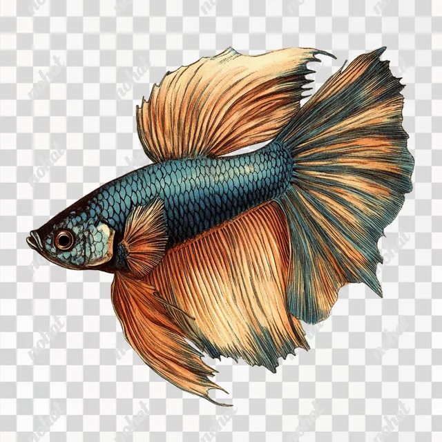 PNG Siamese Fighting Fish Vintage Illustration Clip Art in Aquatic Habitat