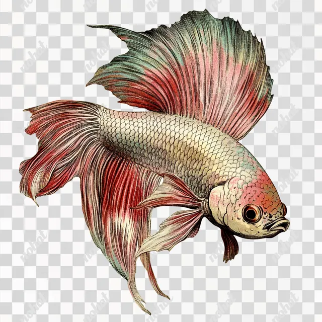 PNG Siamese Fighting Fish Vintage Illustration Clip Art in Aquatic Habitat