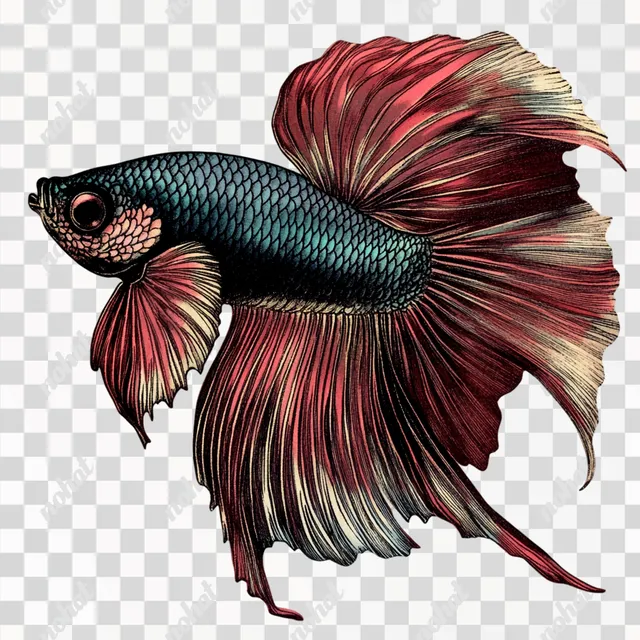 PNG Siamese Fighting Fish Vintage Illustration Clip Art from Southeast Asia