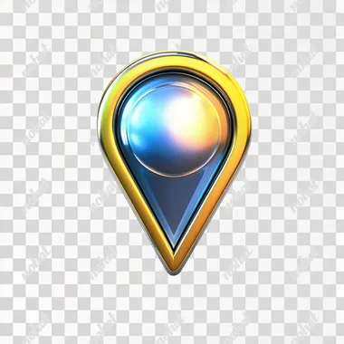 geolocation icon with blue yellow more smooth gradient, metallic, reflection, chrome on white background