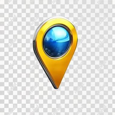geolocation icon with blue yellow more smooth gradient, metallic, reflection, chrome on white background