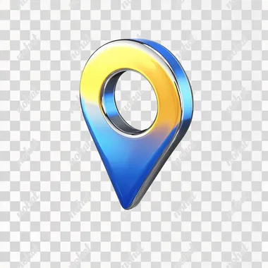 geolocation icon with blue yellow more smooth gradient, metallic, reflection, chrome on white background