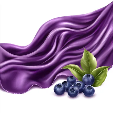 A wave of purple fabric with blueberries next to it, vector image on a white background