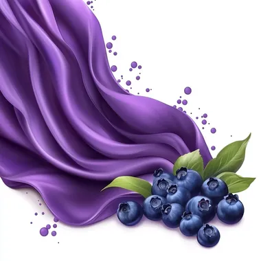 A wave of purple fabric with blueberries next to it, vector image on a white background