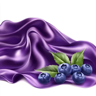 A wave of purple fabric with blueberries next to it, vector image on a white background