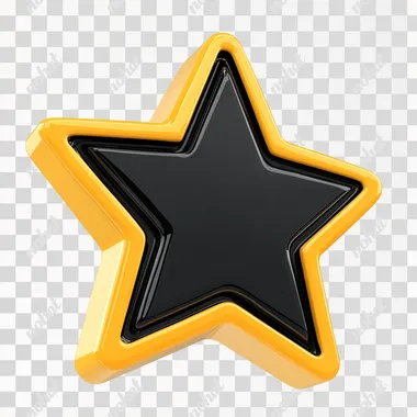 black yellow color star promo code icon img, 3d CGI, from animation, white background