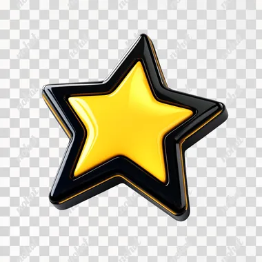 black yellow color star promo code icon img, 3d CGI, from animation, white background