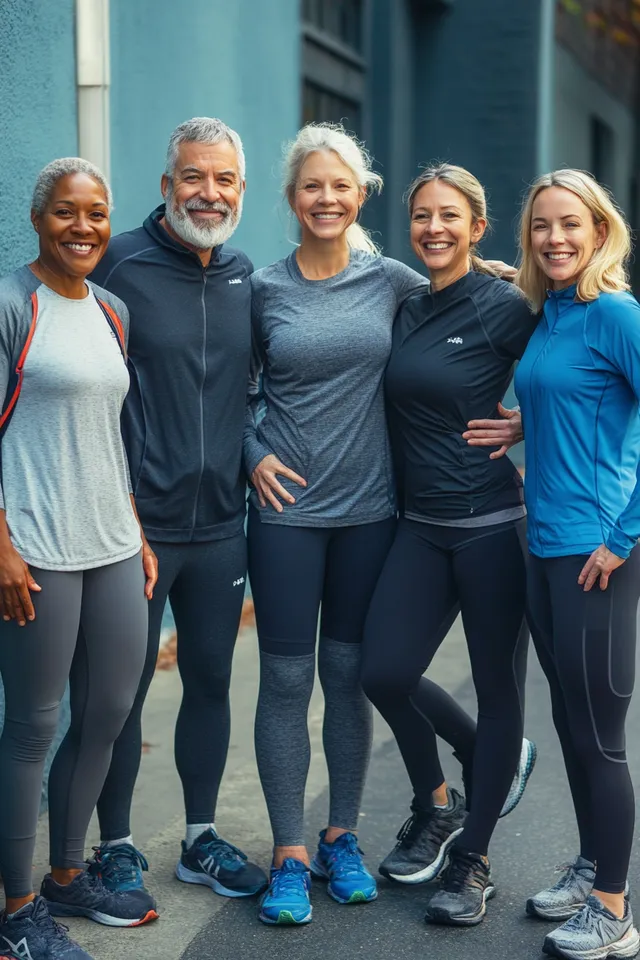 Diverse Active Lifestyle Group Photo of Healthy 45+ Year-Olds Outdoors
