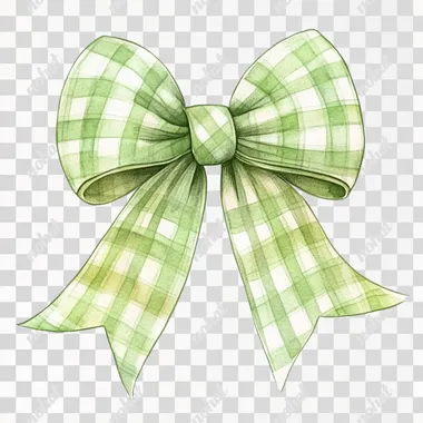 A green bows with gingham patterns, vector illustrations isolated on a white background, in pastel colors, watercolor illustration clipart.