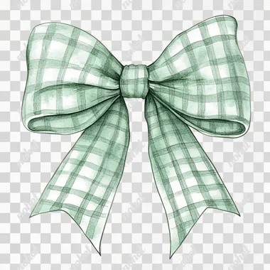 A green bows with gingham patterns, vector illustrations isolated on a white background, in pastel colors, watercolor illustration clipart.