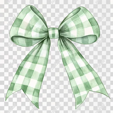A green bows with gingham patterns, vector illustrations isolated on a white background, in pastel colors, watercolor illustration clipart.