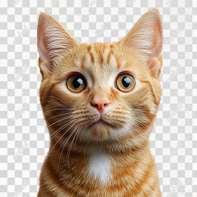 PNG Portrait of a curious orange cat in a cozy home setting, close-up.