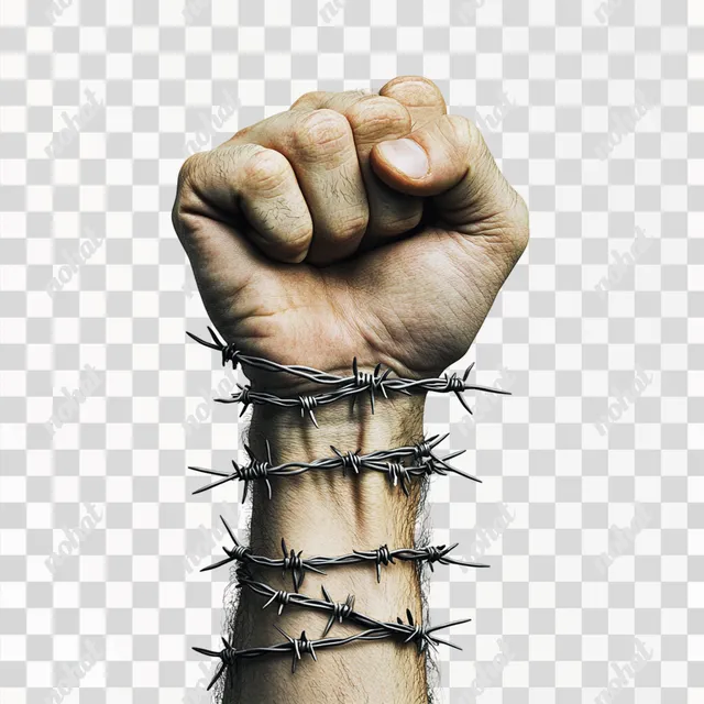PNG Ultra Realistic Hand Power Fist Gesture Wrapped in Barbed Wire