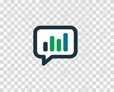 Minimal vector icon of a chat bubble containing three ascending bar chart lines, symbolizing revenue growth through client conversations. white background, Flat design, rounded corners, navy blue and vibrant green color scheme to reflect a trusted regional bank brand. Clean, professional, and business-focused. No text, no background, suitable for internal enterprise software. Stylized for clarity at small sizes, modern but conservative aesthetic, conveys productivity and performance enablement without feeling futuristic