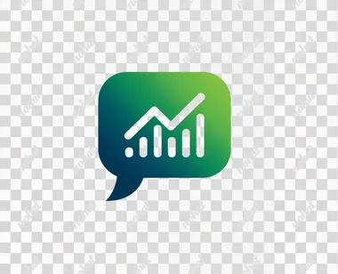 Minimal vector icon of a chat bubble containing three ascending bar chart lines, symbolizing revenue growth through client conversations. white background, Flat design, rounded corners, navy blue and vibrant green color scheme to reflect a trusted regional bank brand. Clean, professional, and business-focused. No text, no background, suitable for internal enterprise software. Stylized for clarity at small sizes, modern but conservative aesthetic, conveys productivity and performance enablement without feeling futuristic