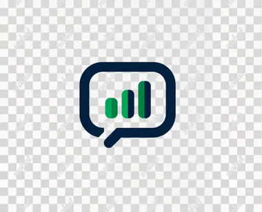 Minimal vector icon of a chat bubble containing three ascending bar chart lines, symbolizing revenue growth through client conversations. white background, Flat design, rounded corners, navy blue and vibrant green color scheme to reflect a trusted regional bank brand. Clean, professional, and business-focused. No text, no background, suitable for internal enterprise software. Stylized for clarity at small sizes, modern but conservative aesthetic, conveys productivity and performance enablement without feeling futuristic