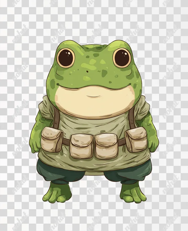 PNG Cute Swamp Frog Alchemist in Chibi Style