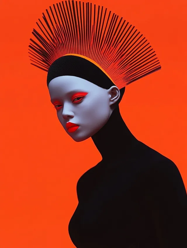 Red-Eyed Woman in High Fashion Studio Portrait – Urban Chic Style