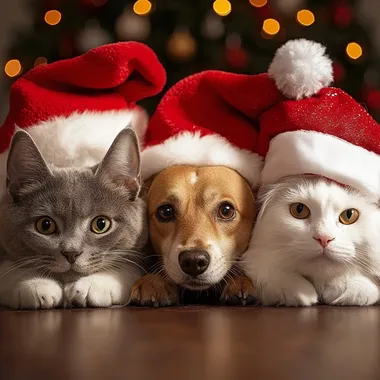 perros y gatos saludan la navidad