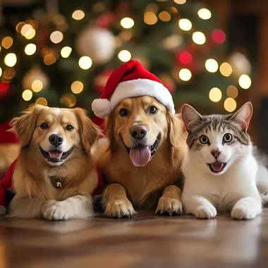 perros y gatos saludan la navidad