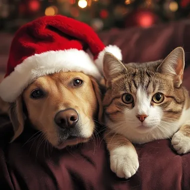 perros y gatos saludan la navidad