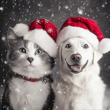 perros y gatos saludan la navidad