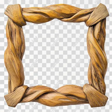a square twisted wood frame on a white background