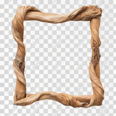 a square twisted wood frame on a white background