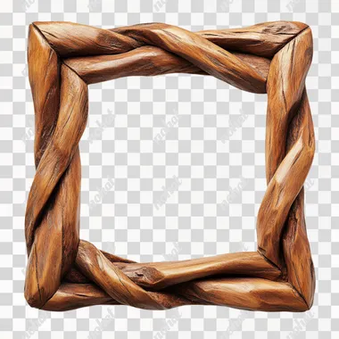 a square twisted wood frame on a white background