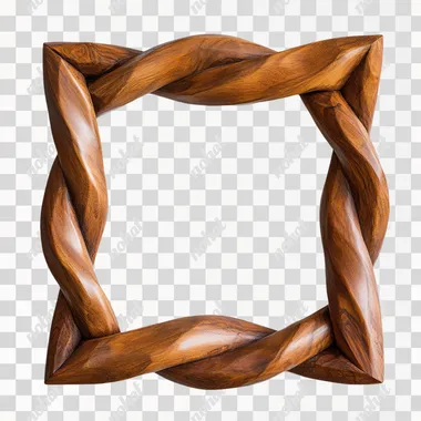 a square twisted wood frame on a white background
