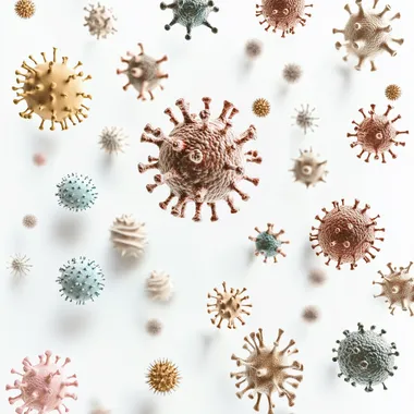 many viruses of various kinds, neutral white background, 3d rendering