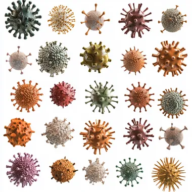 many viruses of various kinds, neutral white background, 3d rendering