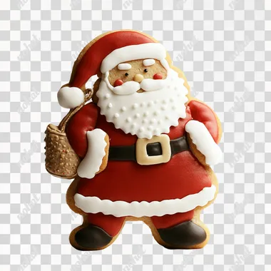 cookie santa claus with bag, plain white background, photography