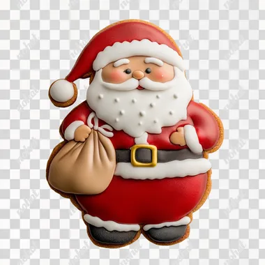 cookie santa claus with bag, plain white background, photography