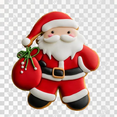 cookie santa claus with bag, plain white background, photography