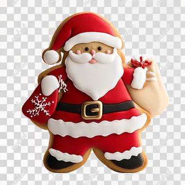 cookie santa claus with bag, plain white background, photography