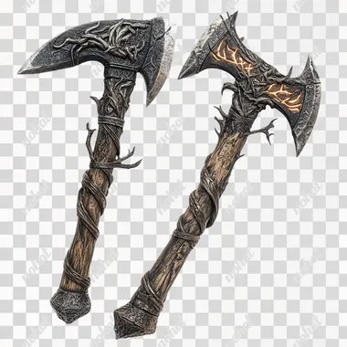 Artwork for D&D on a White Background, A old Hand Axe, Copper Blade, Oak Handle etched with fiery runes   kggbfpf