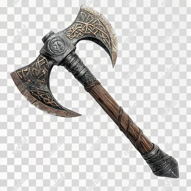 Artwork for D&D on a White Background, A old Hand Axe, Copper Blade, Oak Handle etched with fiery runes   kggbfpf