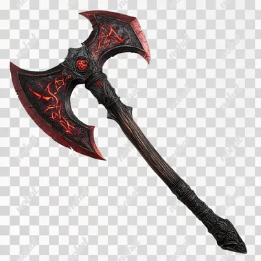 Artwork for D&D on a White Background, A old Hand Axe, Copper Blade, Oak Handle etched with fiery runes   kggbfpf
