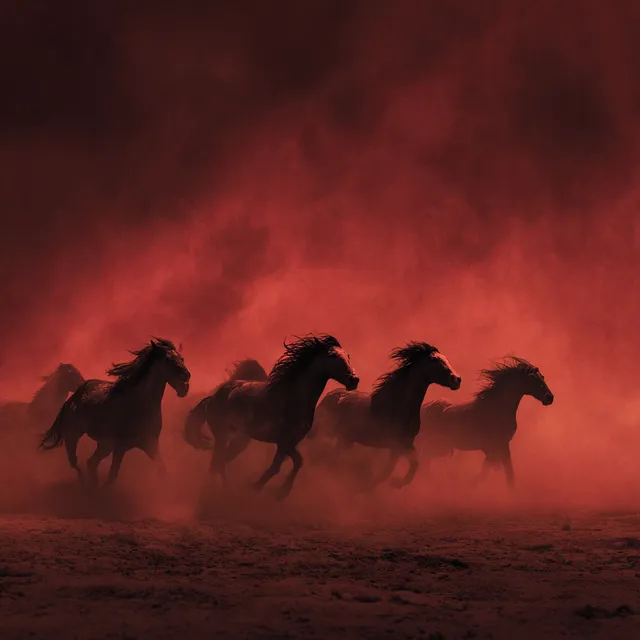 Stampede of Wild Horses in an Apocalyptic Landscape